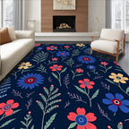 Floral Pattern With Red Blue Yellow Flowers Rug