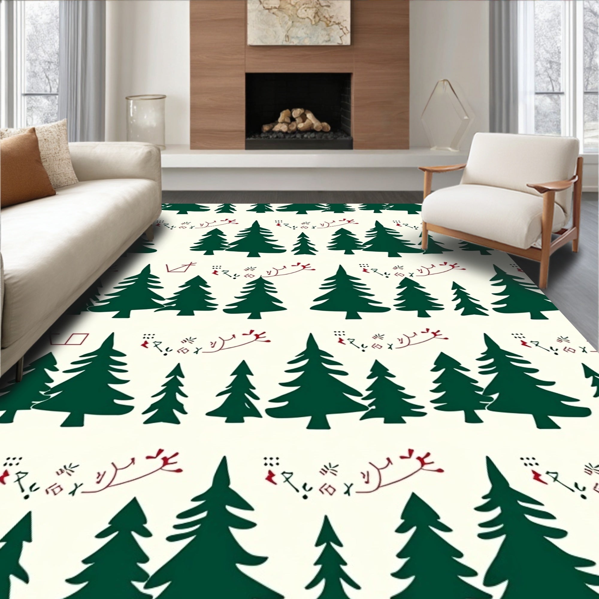 Forest Green Pine Tree Pattern Rug