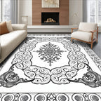 Ornate Black and White Centerpiece Rug