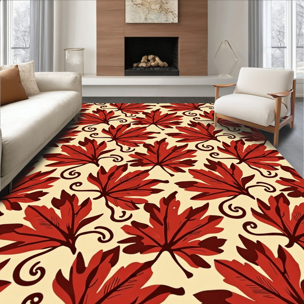 Red Maple Leaf Pattern Design Rug