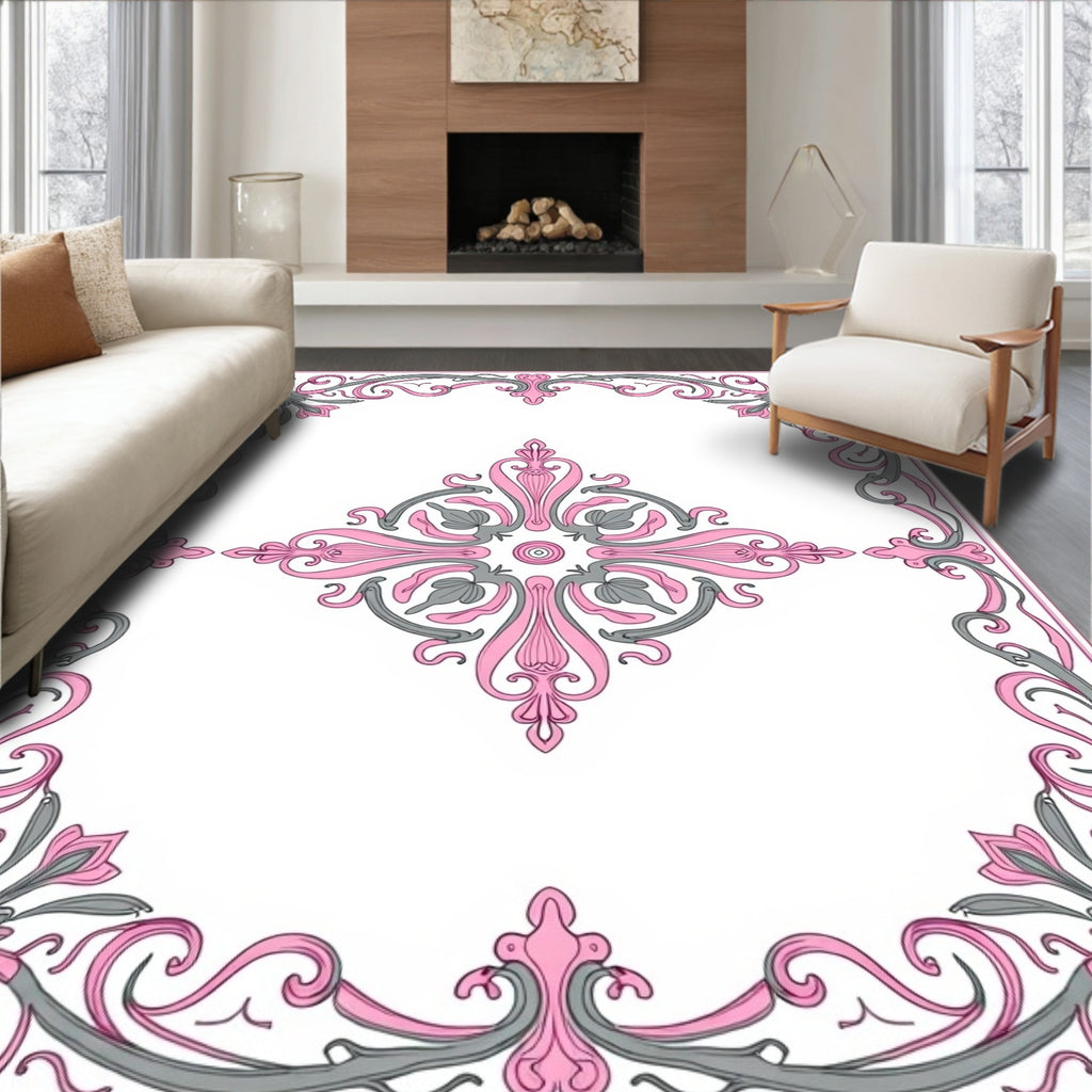 Ornate Pink Gray Flourish Rug