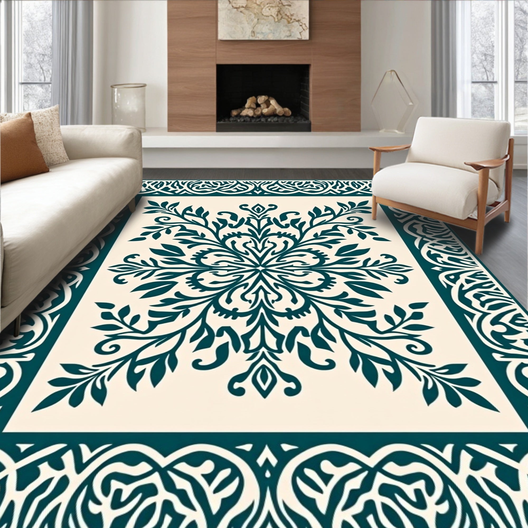 Ornate Floral Vines Pattern Rug