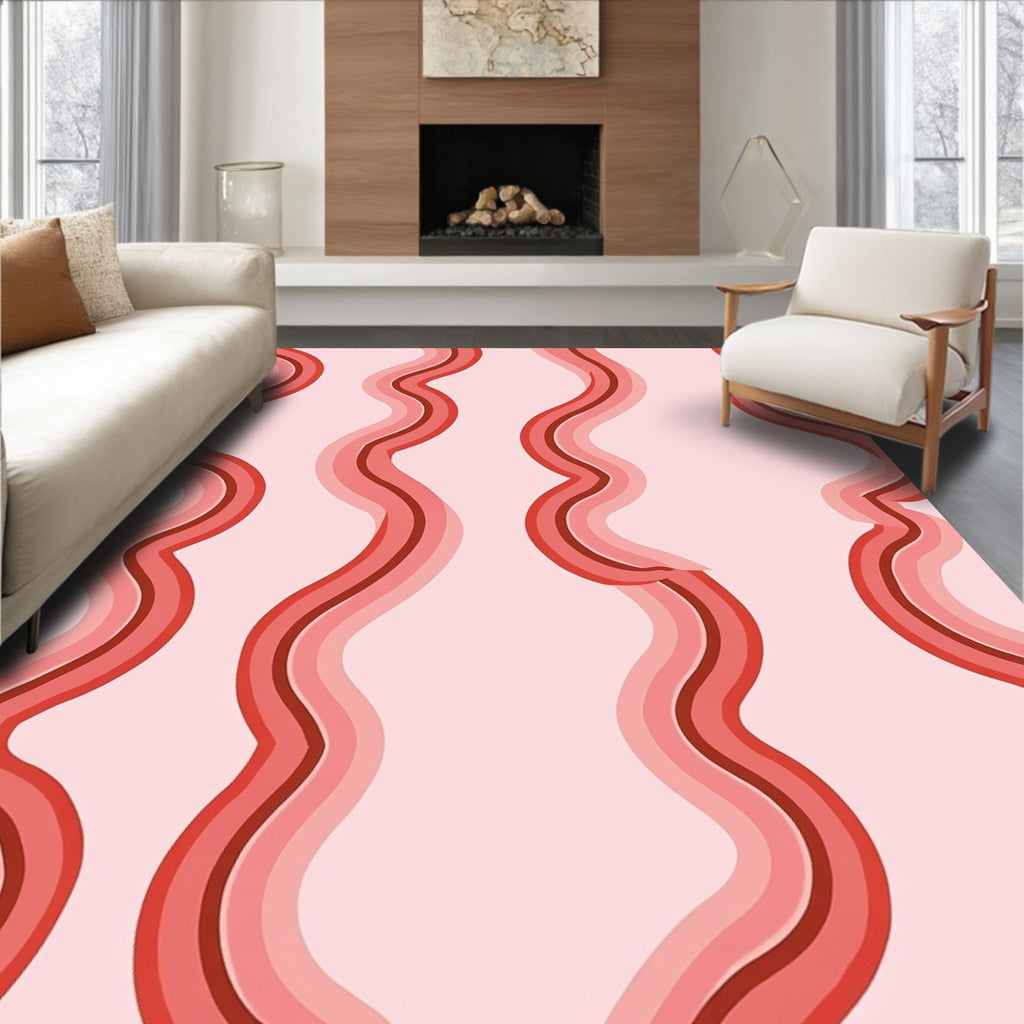 Retro Wavy Red Stripes Rug