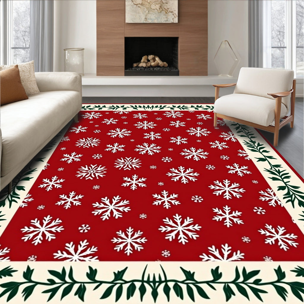 Red Snowflake Border Pattern Rug