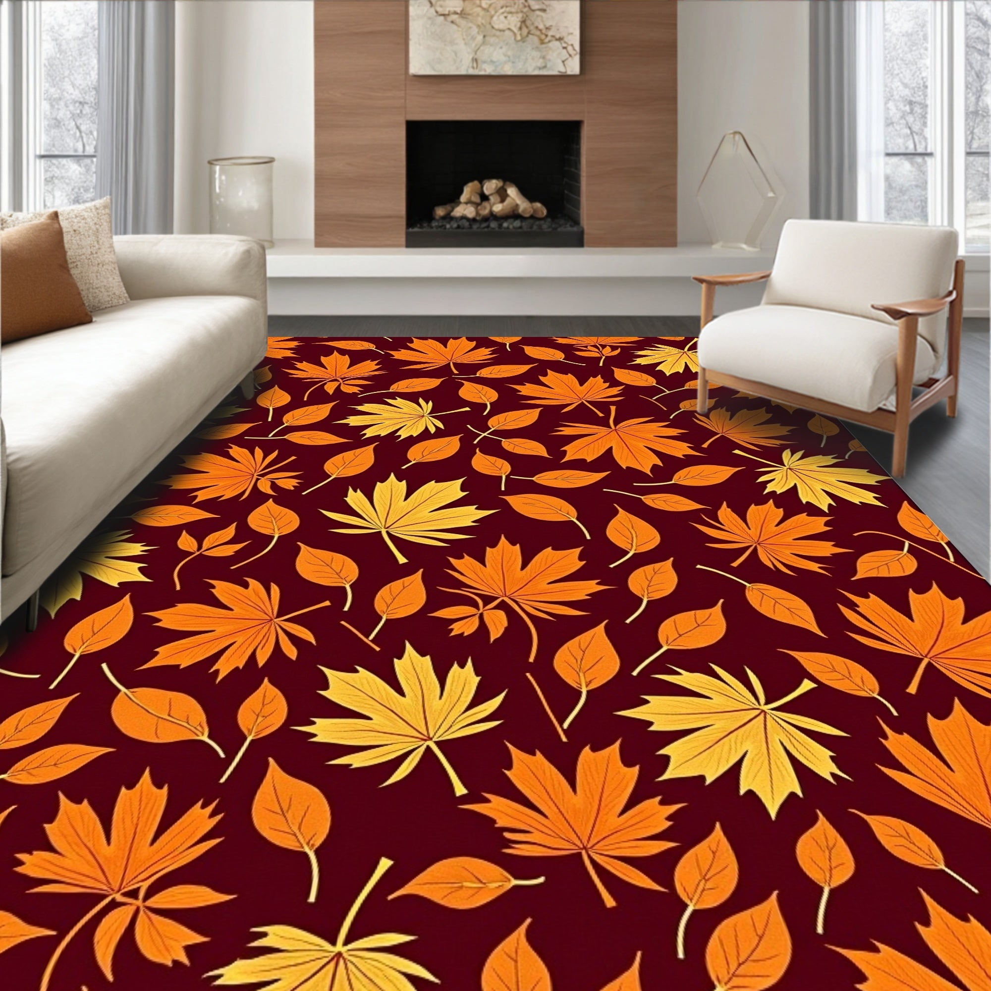 Autumn Leaves Pattern in Warm Tones Rug