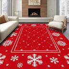 Festive Red White Snowflake Border Rug