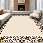 Ornate Yellow Floral Swirl Border Design Rug