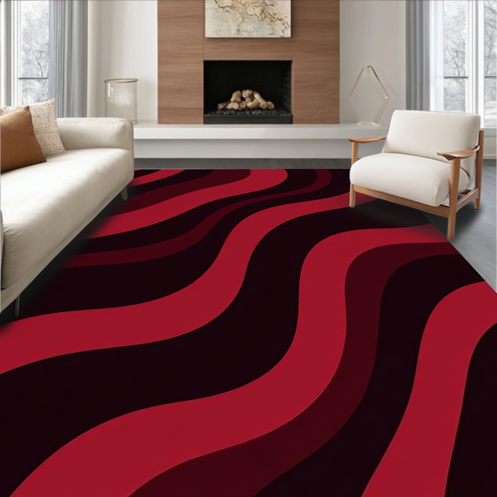 Crimson Wavy Gradient Design Rug