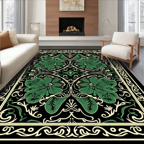 Art Nouveau Green Floral Scroll Rug
