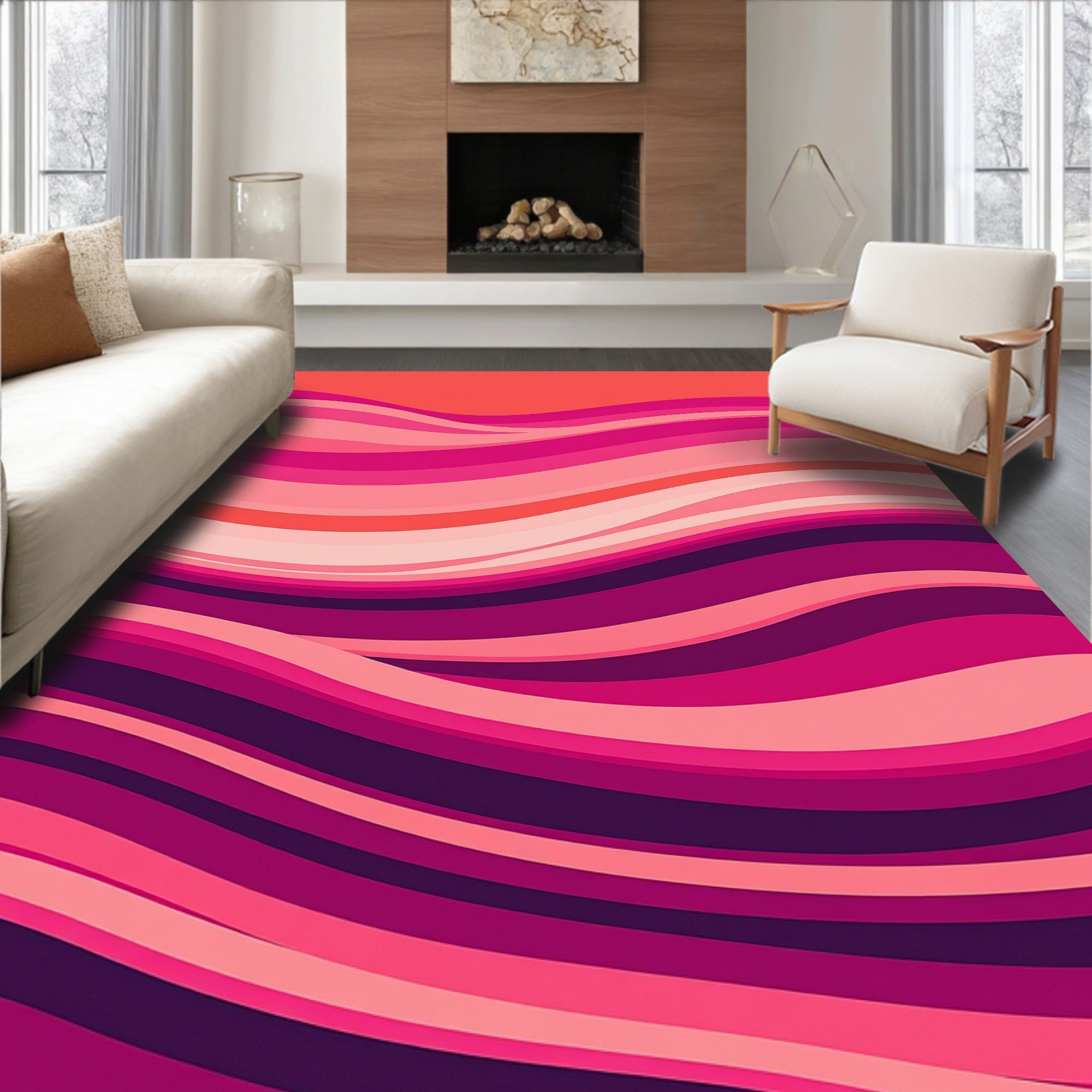 Vibrant Pink Wavy Abstract Design Rug