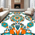 Vibrant Teal Orange Geometric Starburst Pattern Rug