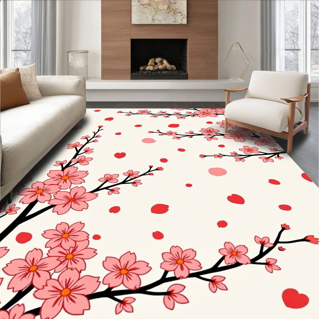 Pink Cherry Blossoms Petals Design Rug