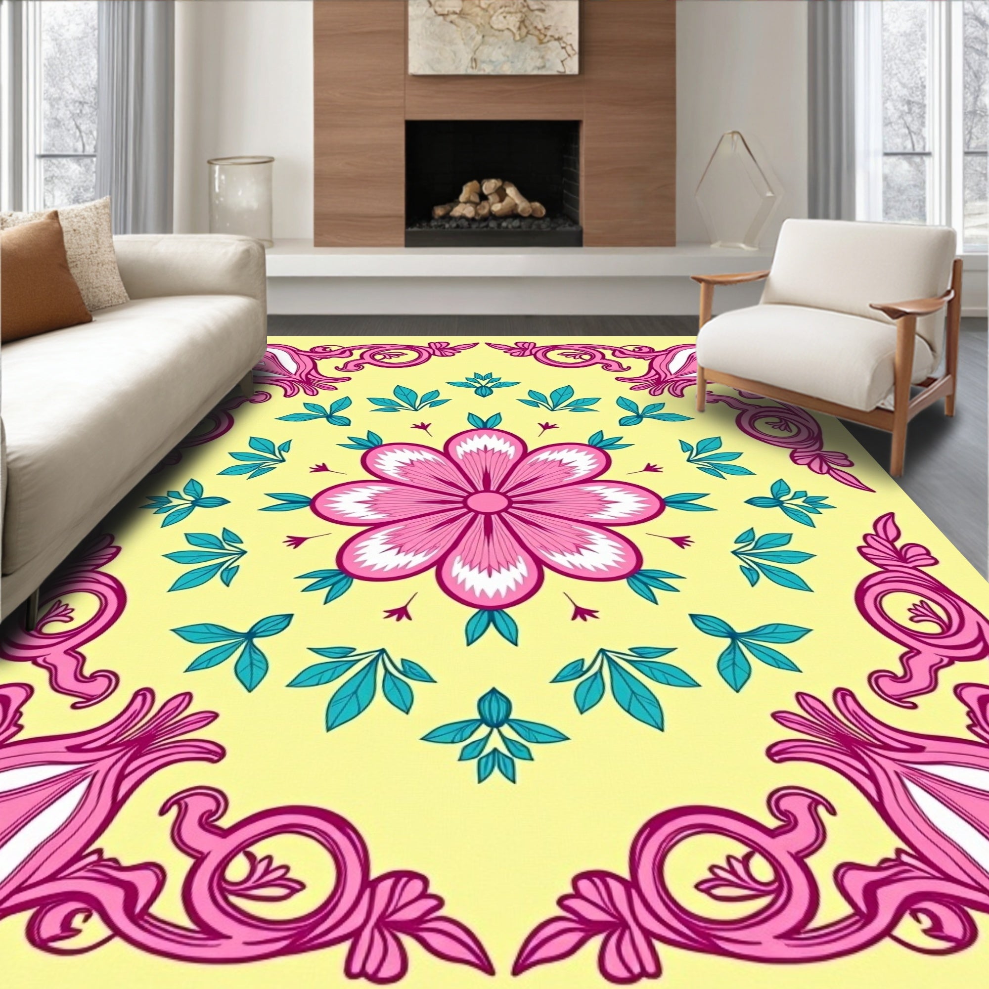 Vibrant Floral Swirl Pattern Rug