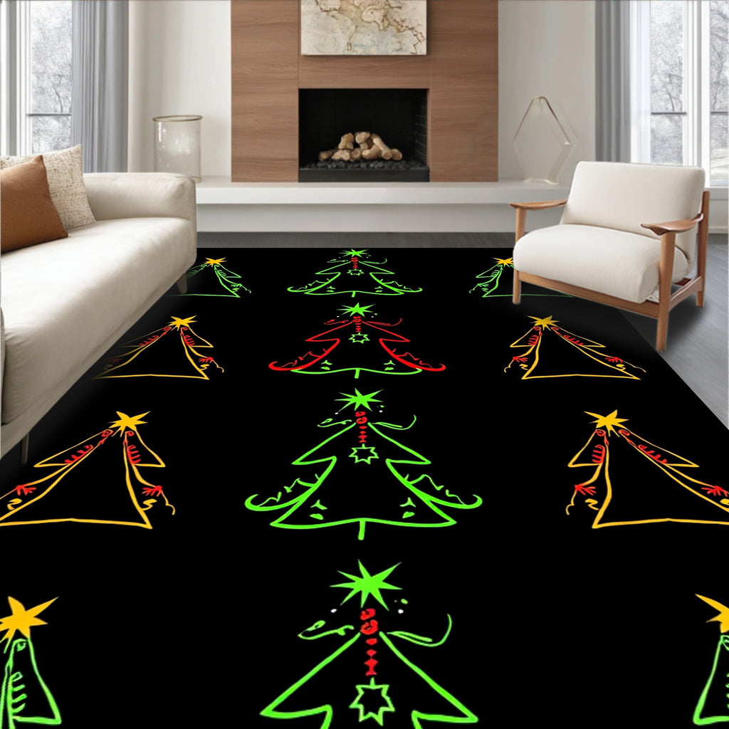 Whimsical Holiday Tree Line Art Rug