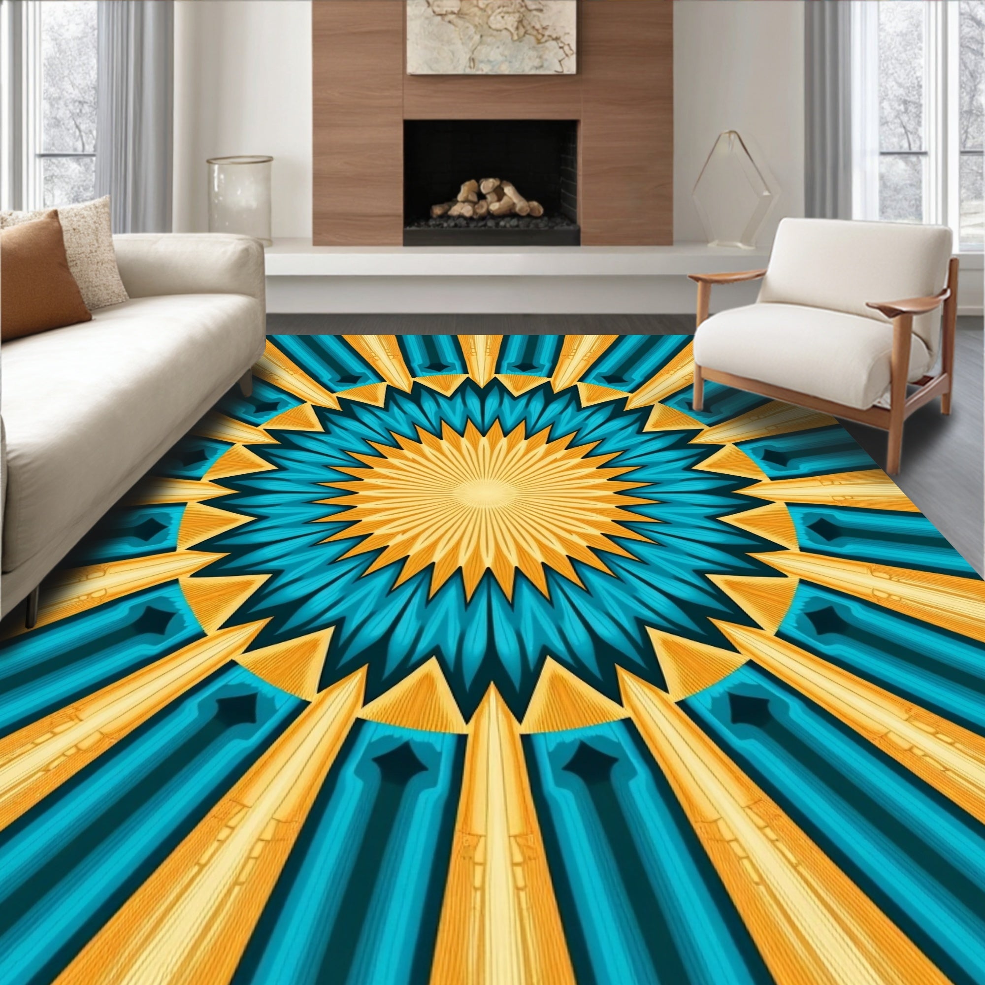 Radiant Sunburst Geometric Design Rug