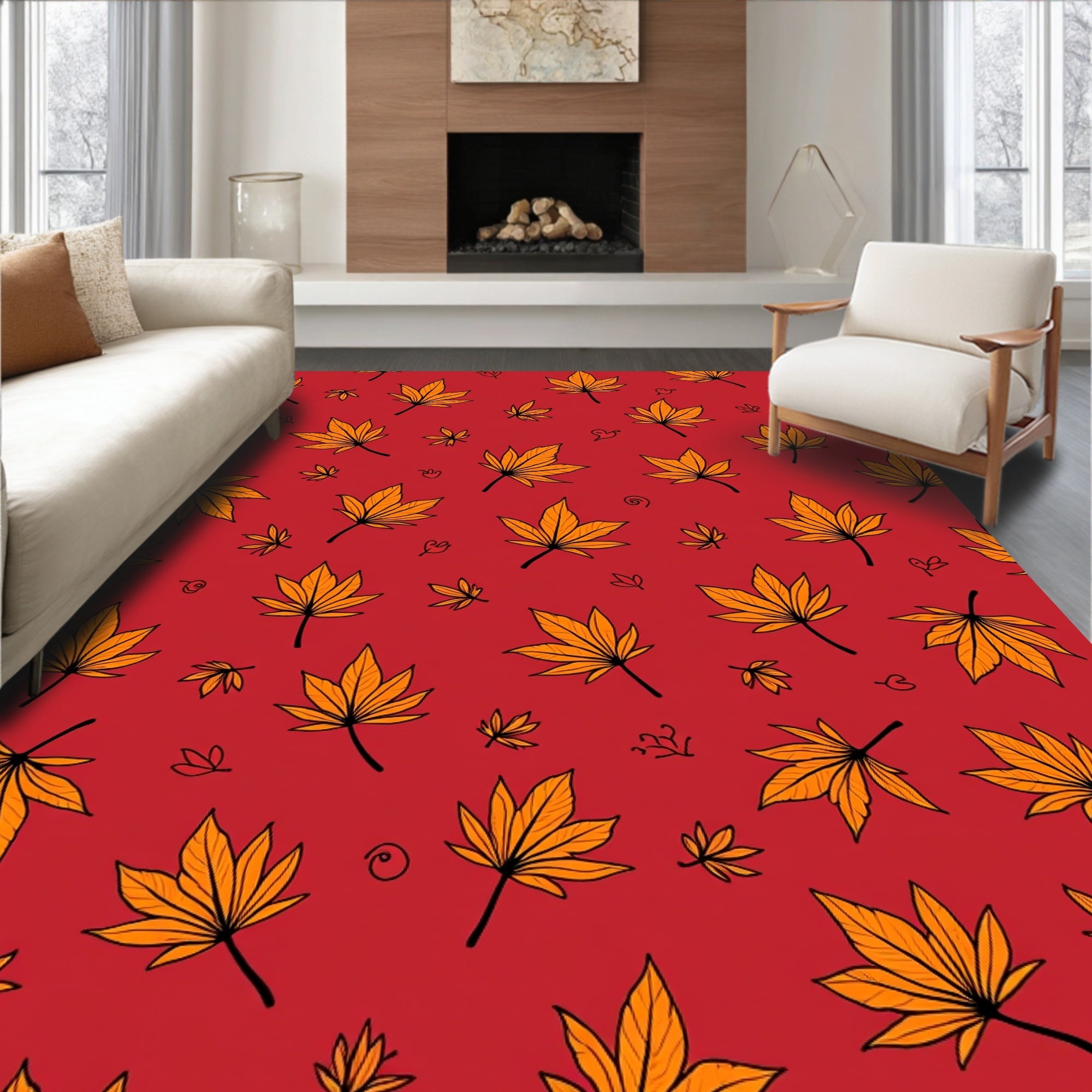 Autumn Leaf Fall Pattern Design Rug