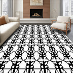 Black White Abstract Linear Pattern Rug