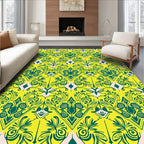 Vibrant Emerald Floral Scroll Pattern Rug