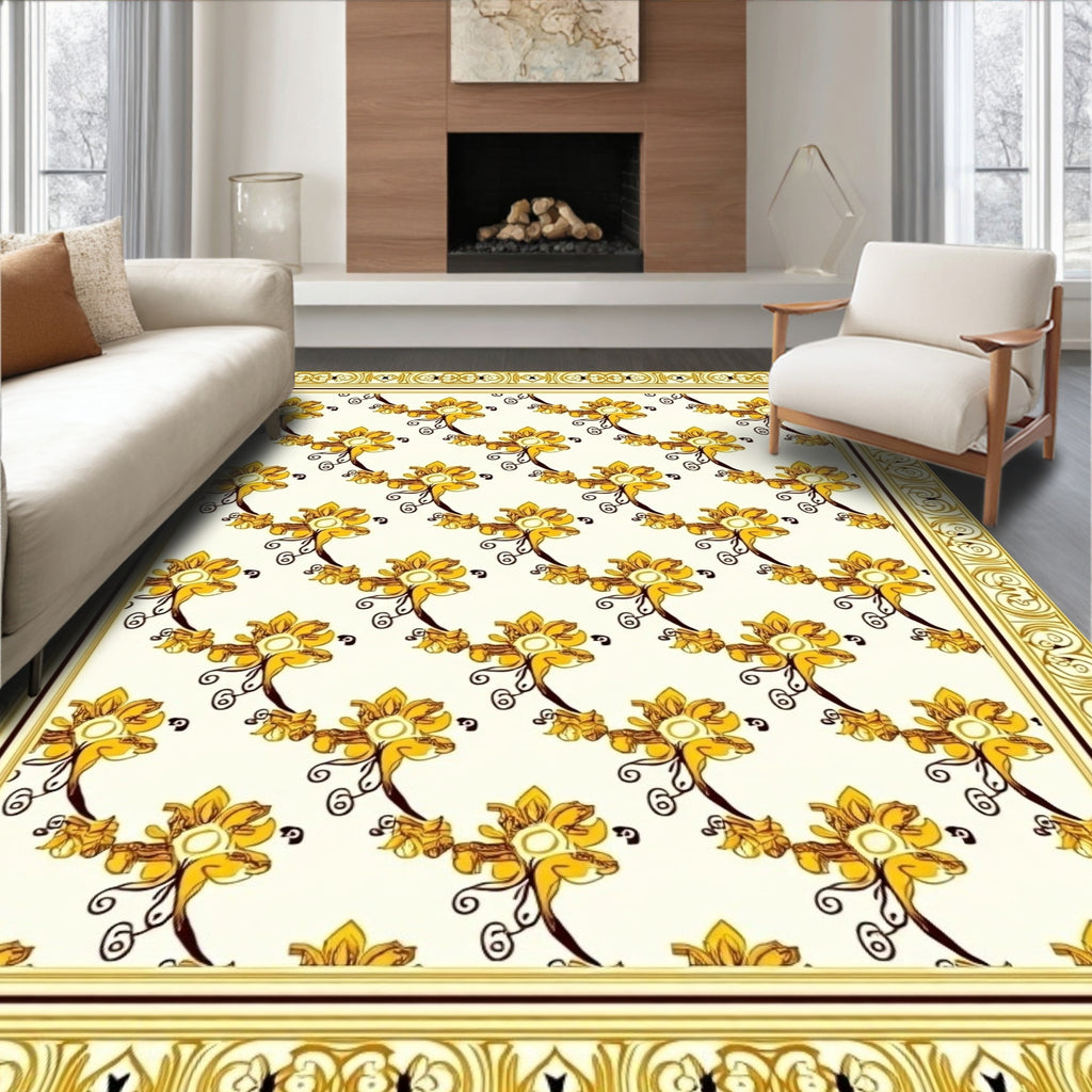 Golden Floral Vine Pattern Rug