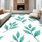 Mint Green Leaf Patterned Design Rug