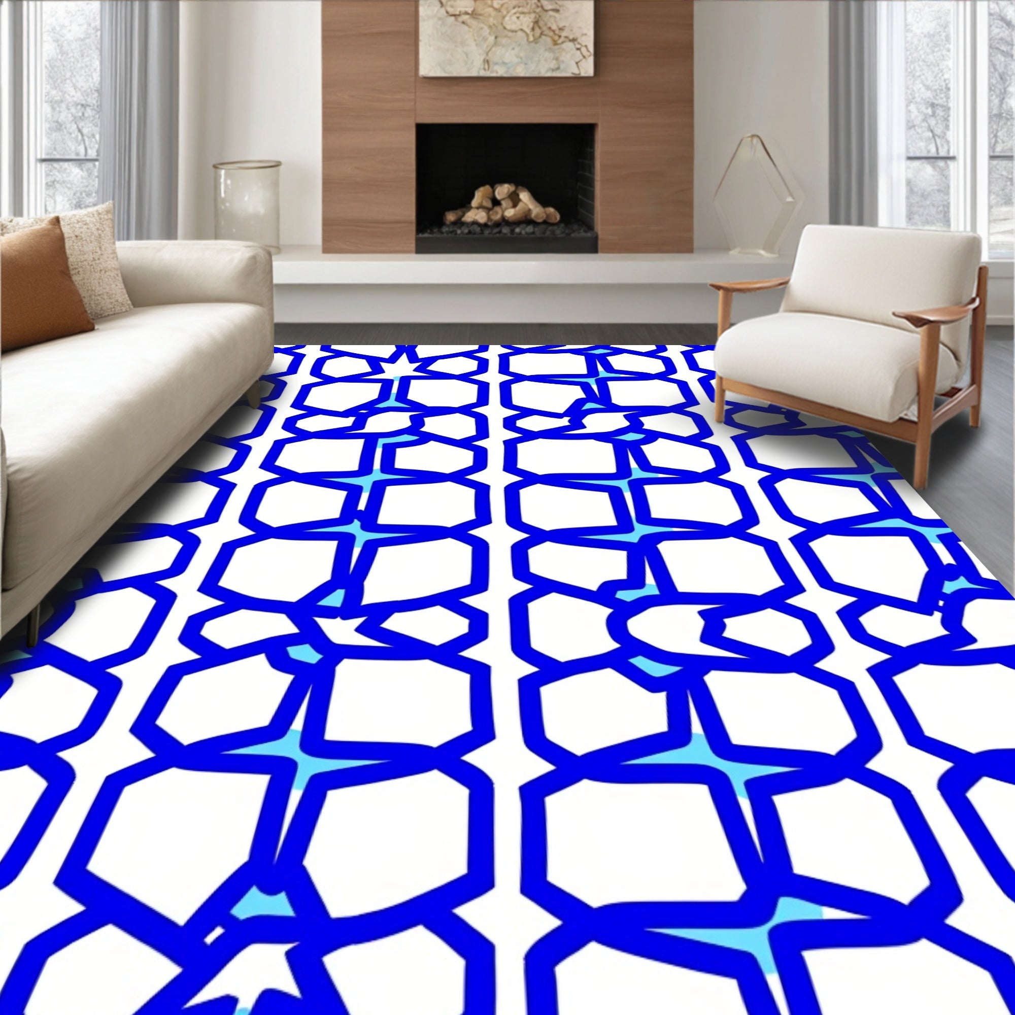 Interlocking Geometric Blue Pattern Rug