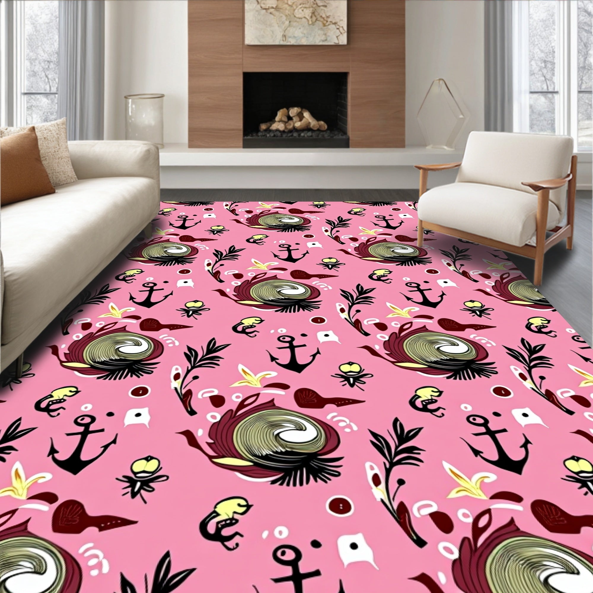 Whimsical Anchor Spiral Pattern Rug