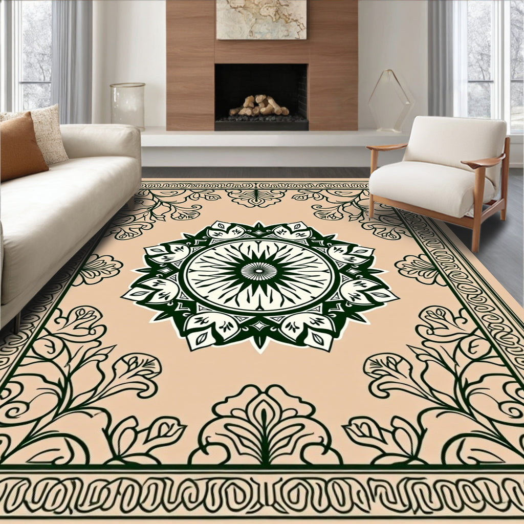 Ornate Floral Mandala Border Design Rug