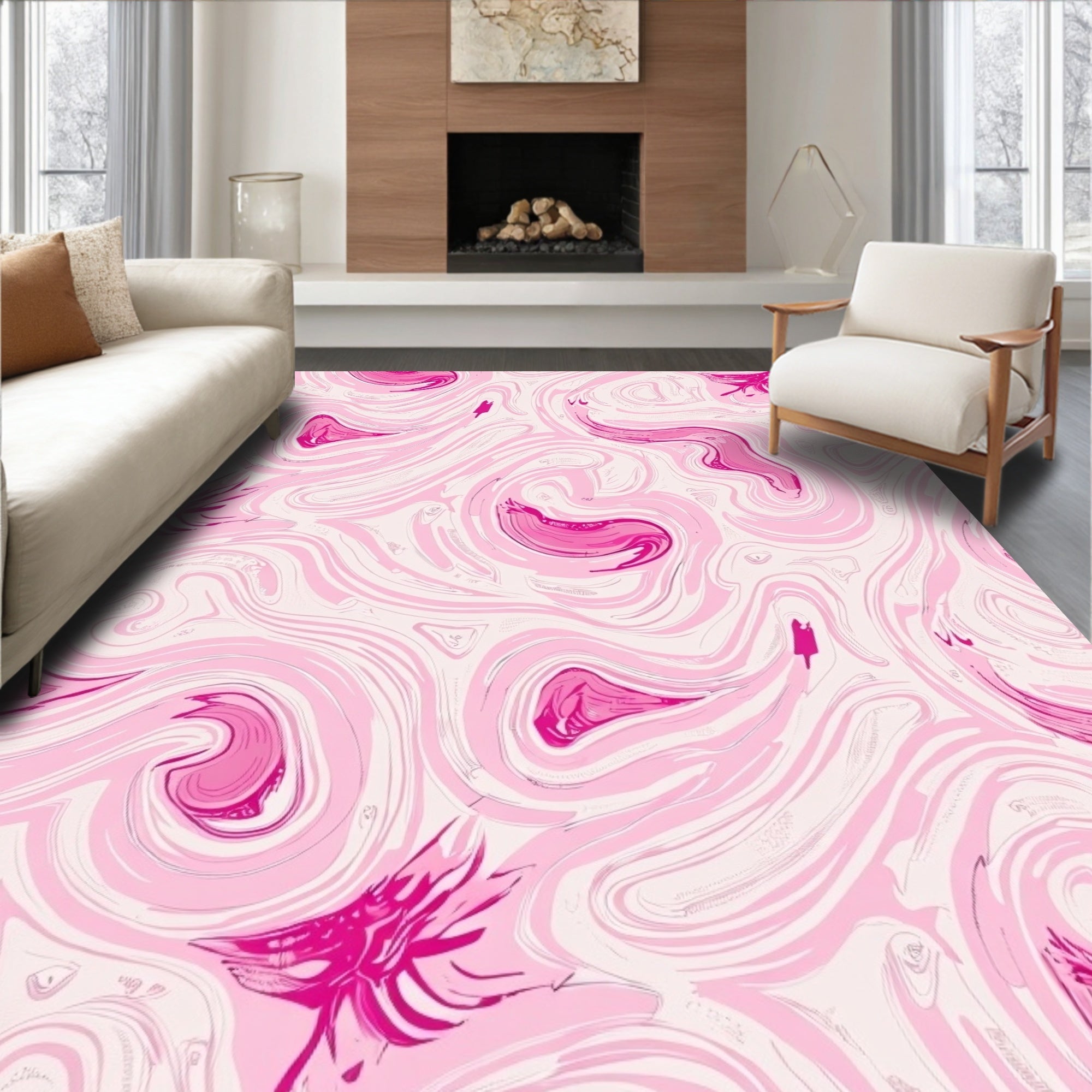 Pink Swirl Fluid Abstract Texture Rug