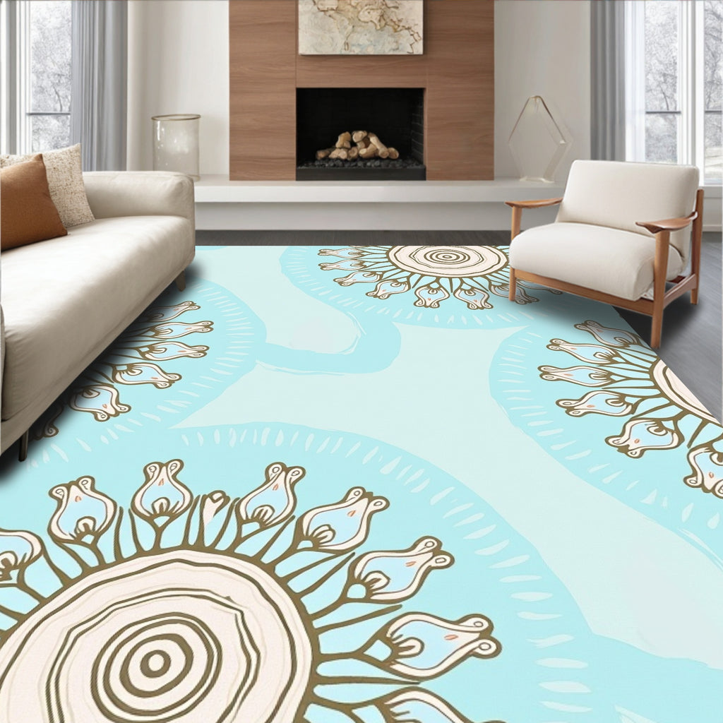 Stylized Floral Sunburst Abstract Print Rug