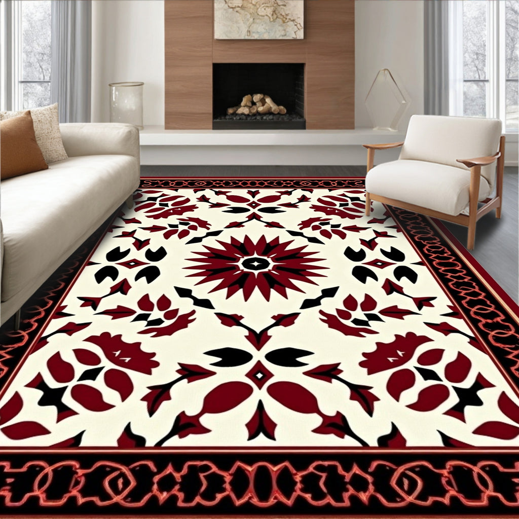 Crimson Floral Medallion Pattern Rug