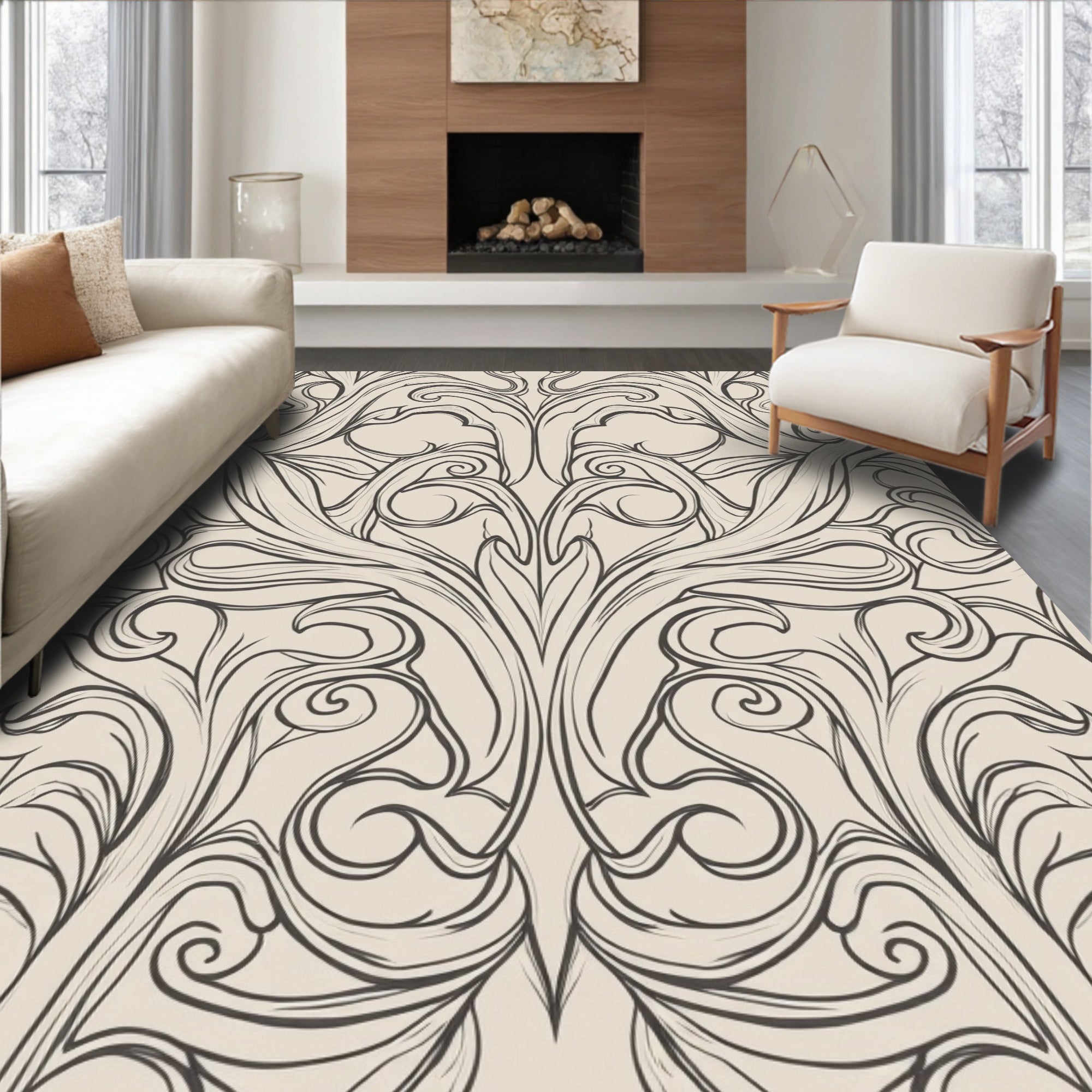Antique Floral Scroll Pattern Rug