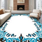 Ornate Blue And Brown Floral Border Design Rug