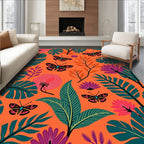 Tropical Butterflies and Leaves Pattern Rug