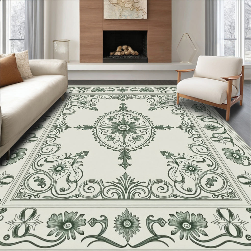 Classic Floral Ornamental Border Design Rug