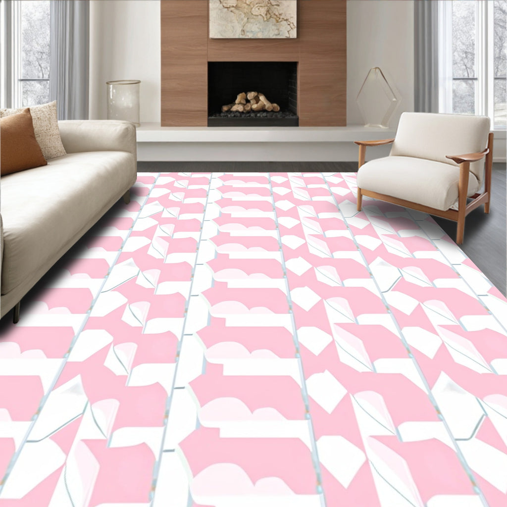 Pastel Pink Geometric Abstract Design Rug