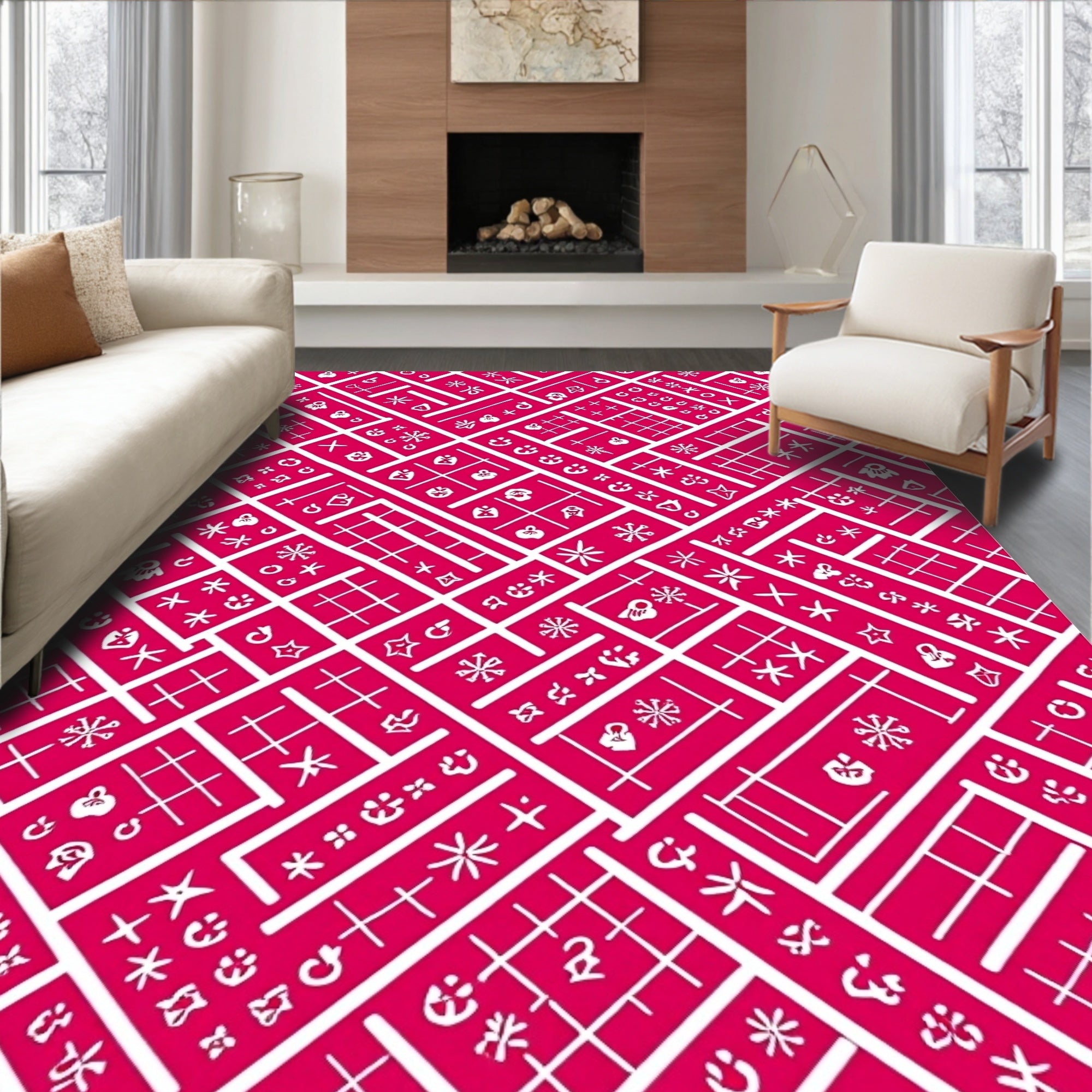 Whimsical Geometric Symbol Pattern Rug