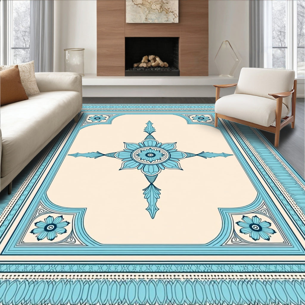 Teal Floral Medallion Border Rug