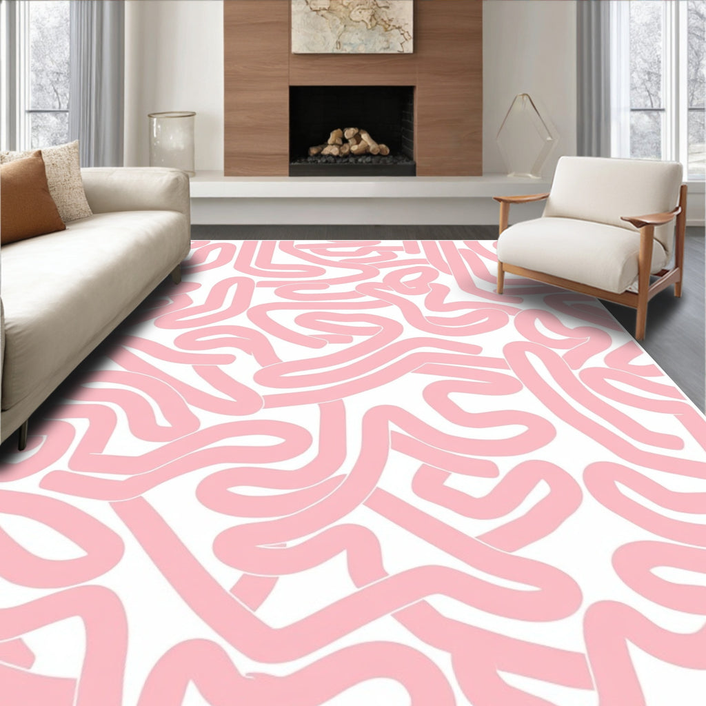Whimsical Pink Line Art Pattern Rug