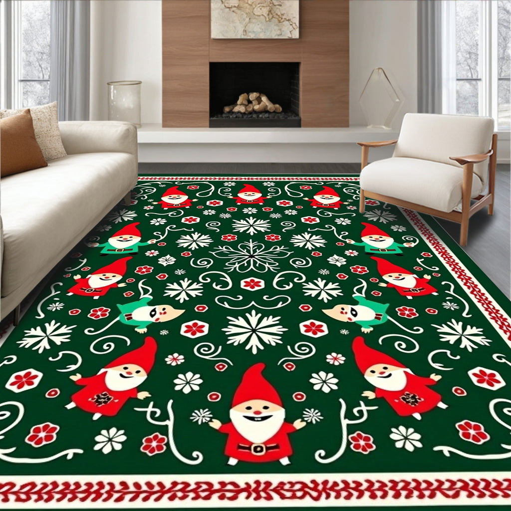 Jolly Gnomes White Snowflake Pattern Rug