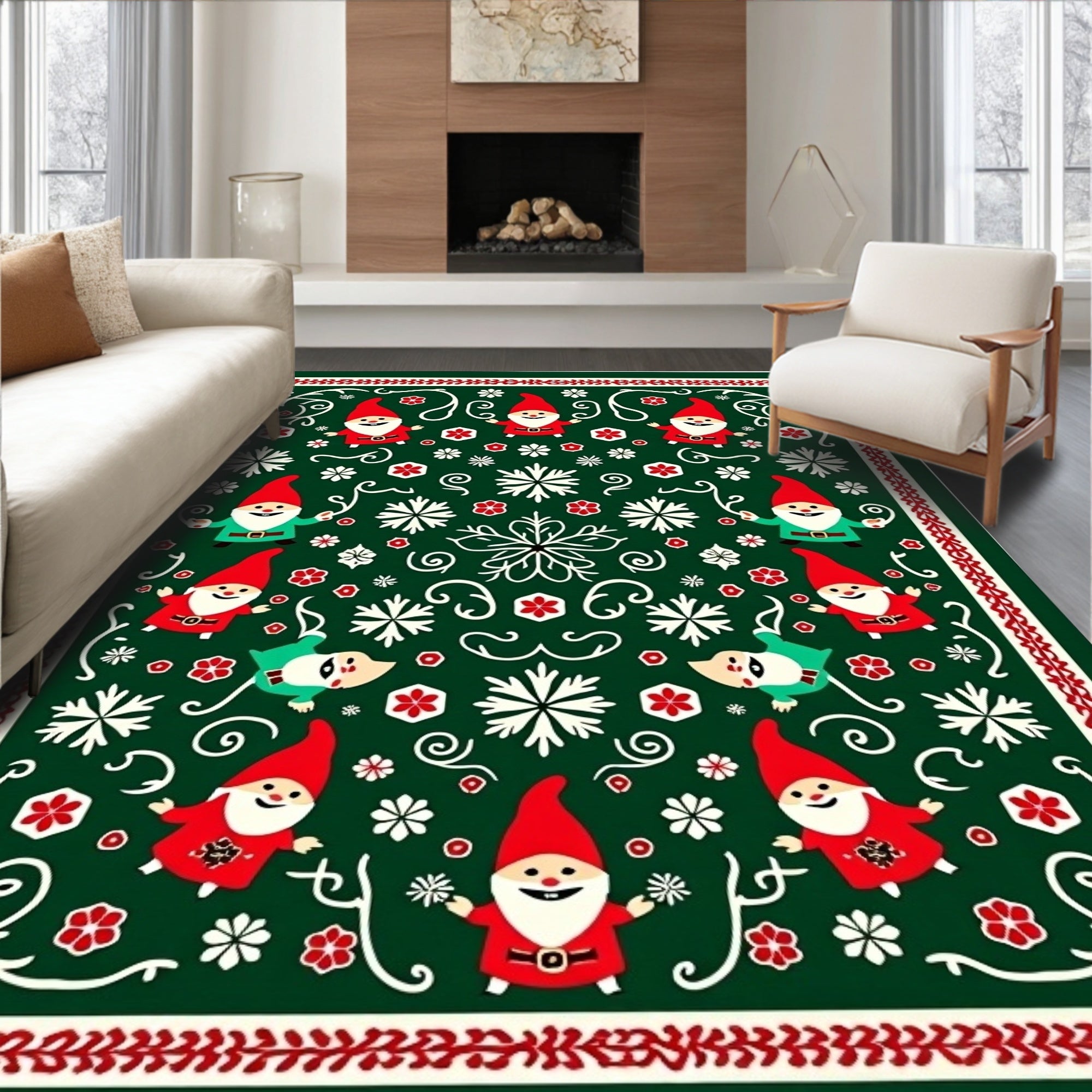 Jolly Gnomes White Snowflake Pattern Rug