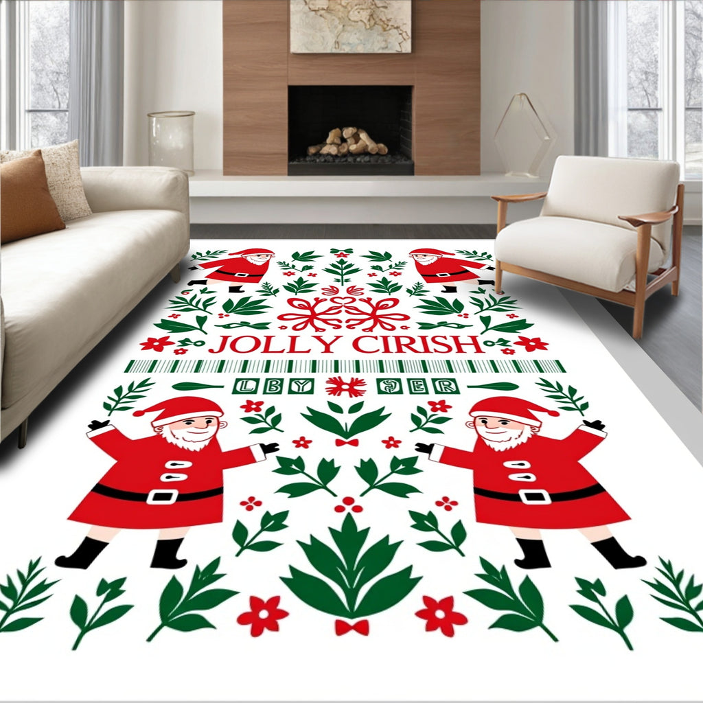 Jolly Red Santa Folk Art Rug