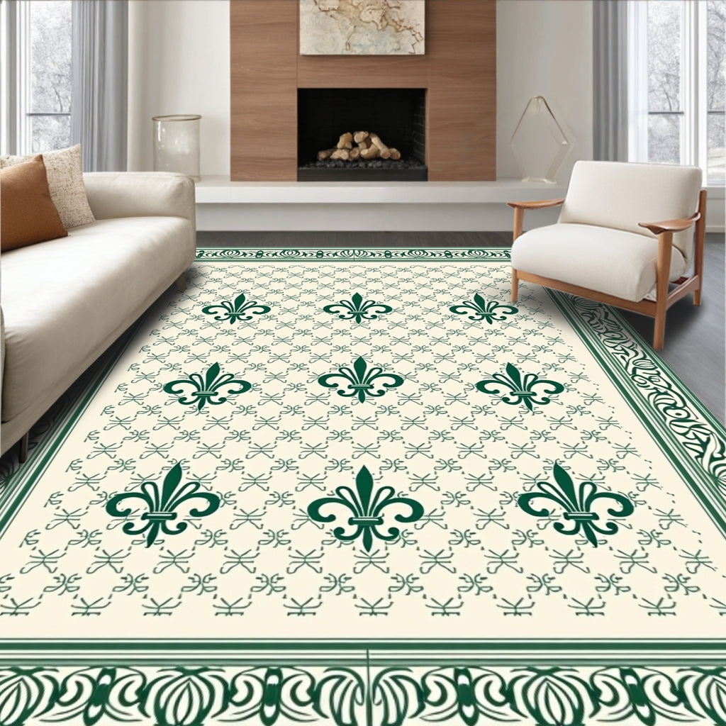 Traditional Green Fleur de Lis Pattern Rug