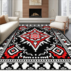 Bold Geometric Red Black White Design Rug