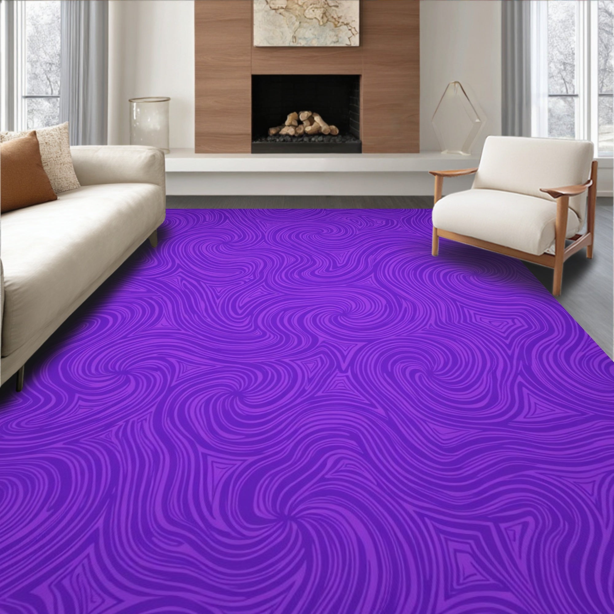 Purple Swirling Wave Abstract Rug