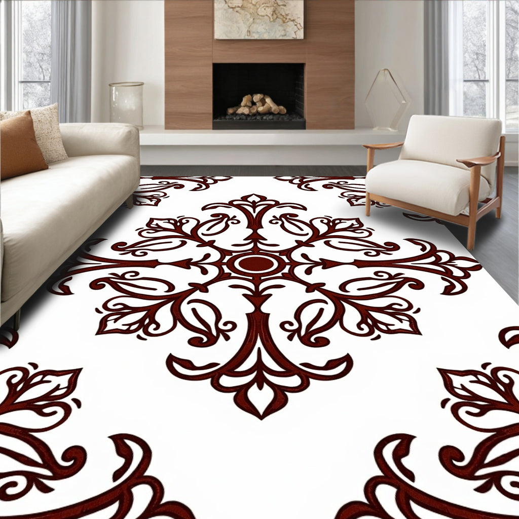 Ornate Vine Leaf Scroll Pattern Rug