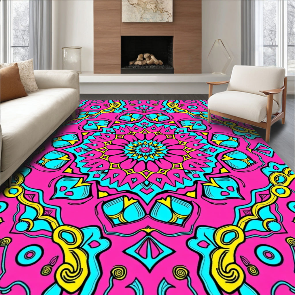 Vibrant Psychedelic Mandala Pattern Rug