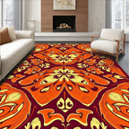Maroon Orange Yellow Floral Art Rug
