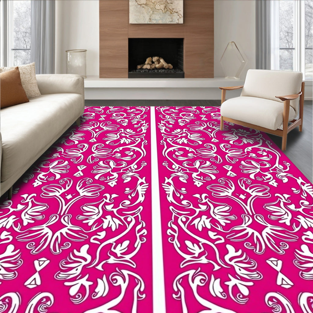 Symmetrical Floral Vines Bright Pattern Rug