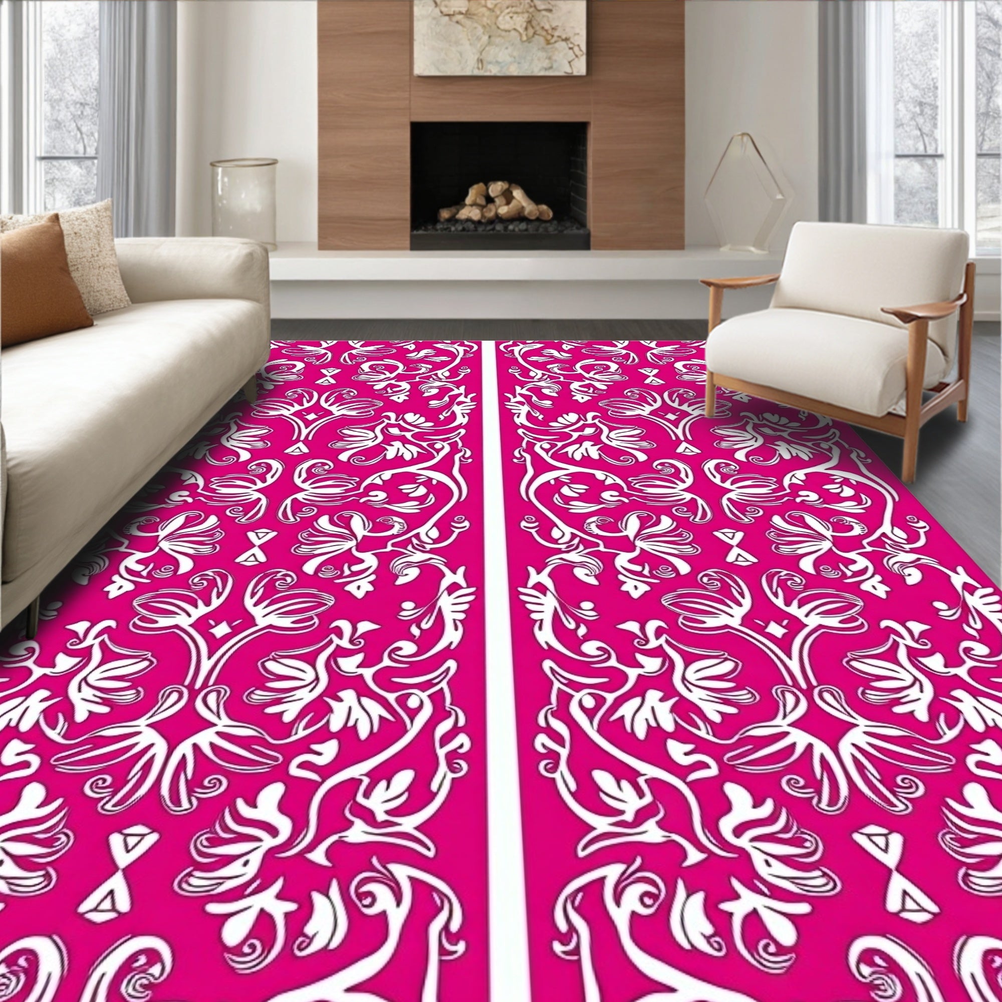 Symmetrical Floral Vines Bright Pattern Rug