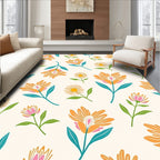Retro Floral Pattern In Orange Teal Rug